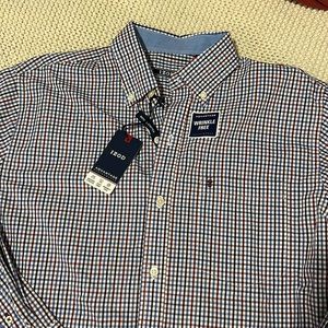 Navy and red long sleeve polo